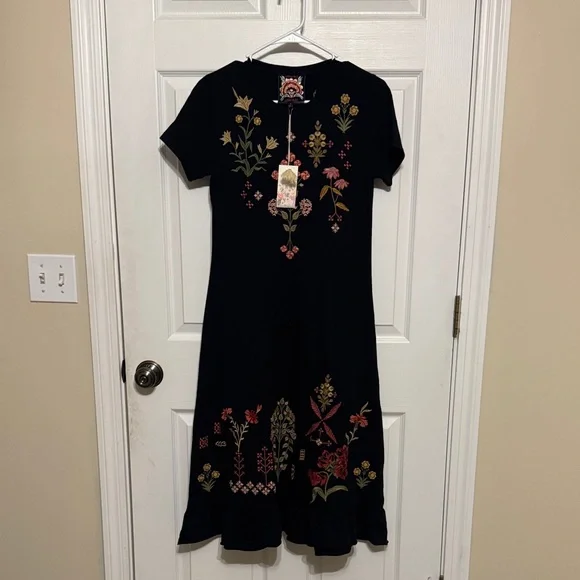 Johnny Was Black Dress with Multicolor Floral Embroidery size small NWT - Picture 1 of 1